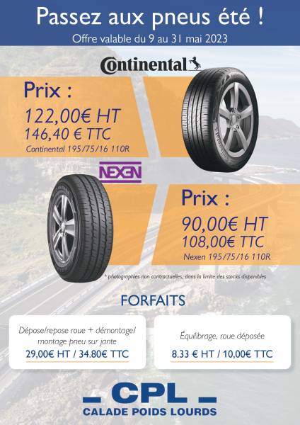 Vente de pneus été CONTINENTAL 195/75R16 110R pour véhicule multimarque dont IVECO à Villefranche sur Saône
